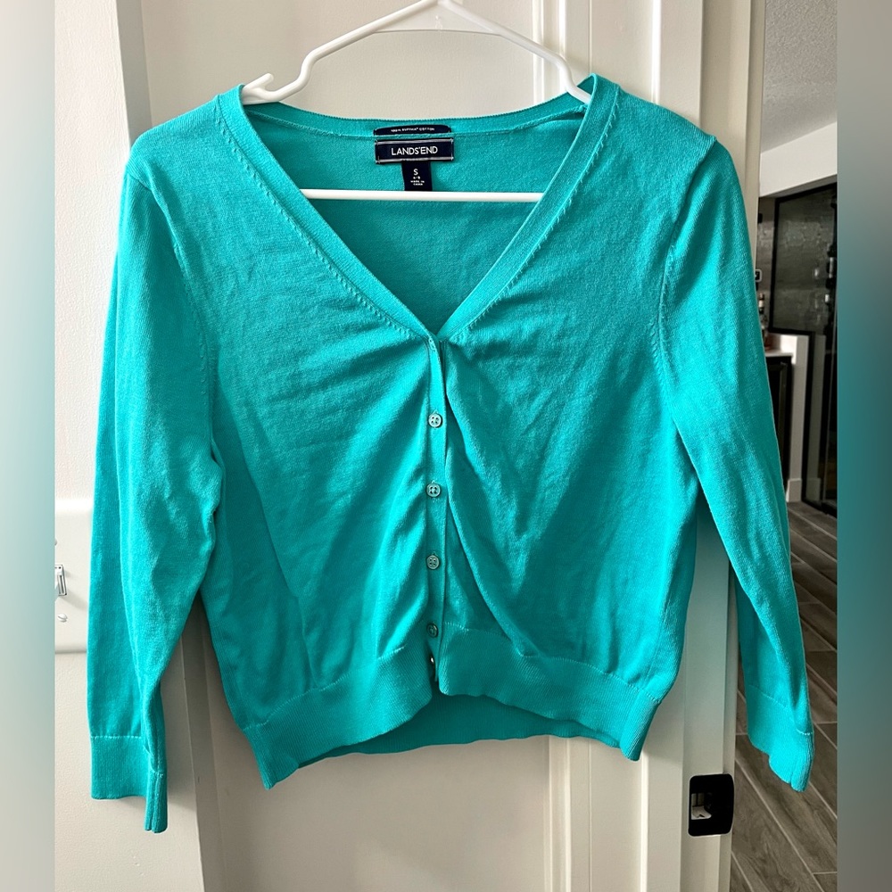 Land’s End Teal Cardigan - Small